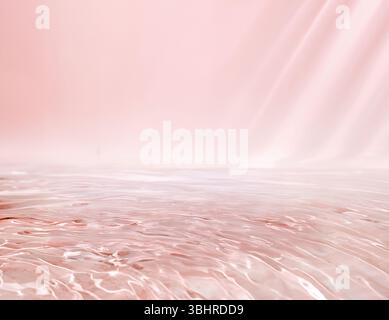 Elegant pink background in a minimalist style with the water waves surface and sun rays Stock Photo