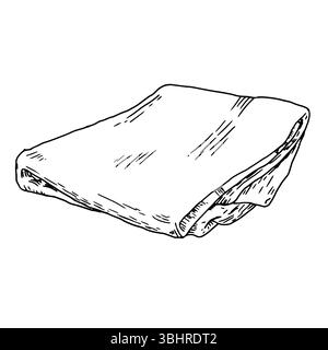 Folded linen napkin, black and white ink sketch. Vector illustration. Kitchen towel, insulated on a white background. It is drawn in a simple style. F Stock Vector