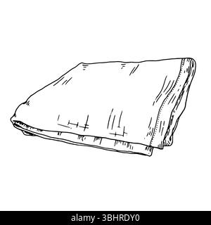 Folded linen napkin, black and white ink sketch. Vector illustration. Kitchen towel, insulated on a white background. It is drawn in a simple style. F Stock Vector