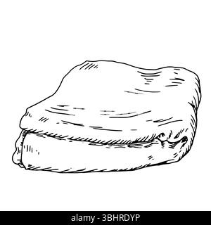 Folded linen napkin, black and white ink sketch. Vector illustration. Kitchen towel, insulated on a white background. It is drawn in a simple style. F Stock Vector