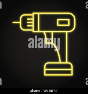 Drill tool neon line icon. Electric repair instrument. Vector illustration Stock Vector