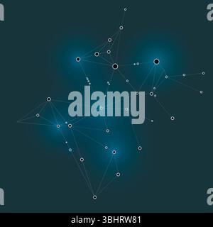 Stylish, polygonal pattern of connected black lines and dots on blue glow background Stock Vector