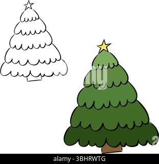 Christmas tree isolated on transparent background. Vector graphic line ink illustration. Perfect for cards, decorations, stickers, logo, menu, various Stock Vector