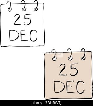 Calendar icon 25 of december isolated on transparent background. Vector graphic line ink illustration. For poster, flyer, banner, invitation, social m Stock Vector