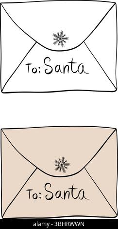 Santa Claus Letter envelope isolated on transparent background. Vector graphic line ink illustration. For poster, flyer, banner, invitation, social me Stock Vector