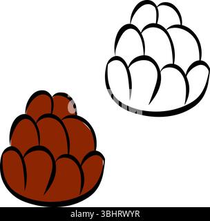Pine cone silhouette isolated on transparent background. Vector graphic line ink illustration. design for fashion graphics, textile prints, fabrics, w Stock Vector