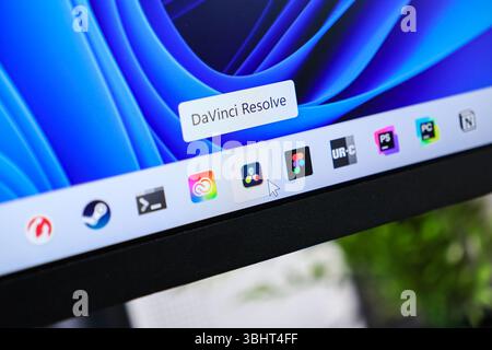 Poznan, Poland - June 6, 2025: DaVinci Resolve software application prominently displayed on a modern computer screen, ready for use by a creative pro Stock Photo