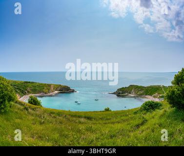 Looking down on Lulworth Cove from Bindon Hill Stock Photo