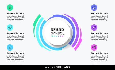 Infographic template with icons and 6 options or steps. Abstract circle. Can be used for workflow layout, diagram, banner, webdesign. Vector illustrat Stock Vector