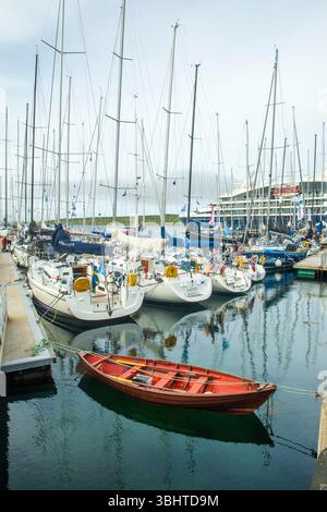 Yachts berthed in Lerwick Harbour after completing the Bergen–Shetland Race across the North Sea. Stock Photo
