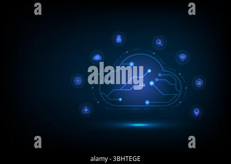 Digital technology cloud business internet connection with icons, Online network finance & marketing, vector illustration Stock Vector