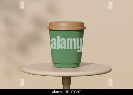 Paper coffee cup on round table against wall with shadows.3d rendering Stock Photo