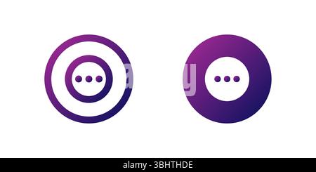Menu Dots Icon Set. A purple gradient icon with three vertical dots, representing a menu or more options in user interfaces. Stock Vector