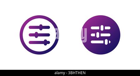 Adjust Slider Icon Set. A purple gradient icon of a horizontal slider with adjustment markers, ideal for media players or settings interfaces. Stock Vector