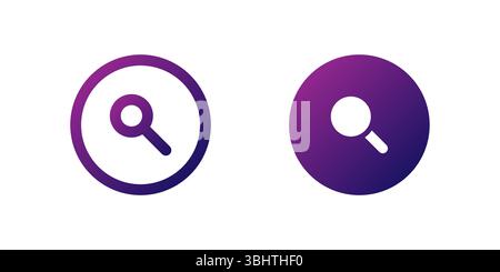 Search Magnifier Icon Set. A purple gradient icon of a magnifying glass, commonly used for search functions in applications. Stock Vector