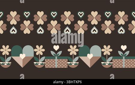 Floral Love Geometric Mid Mod Seamless Borders Stock Vector