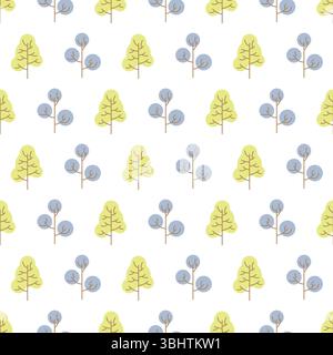 Seamless pattern with colored trees on white background. Vector illustration. Stock Vector