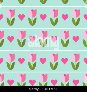 Floral Love Geometric Mid Mod Seamless Pattern Stock Vector