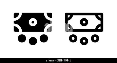 ATM Icon Set. A black glyph and outline icon of a money, representing cash withdrawal or banking. Stock Vector
