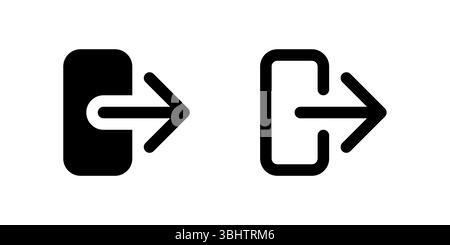 User Logout Icon Set. A black glyph and outline icon of a logout arrow, indicating sign-out. Stock Vector