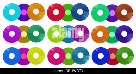 Many color vinyl records on white background, collage Stock Photo
