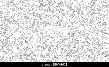Seamless topographic thin line pattern on white. Abstract elevation map-inspired texture with flowing contours, ideal for tech, geography, outdoor the Stock Vector