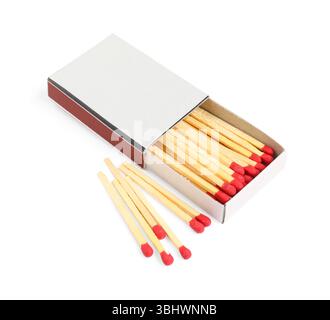 Matches and box isolated on white. Mockup for design Stock Photo