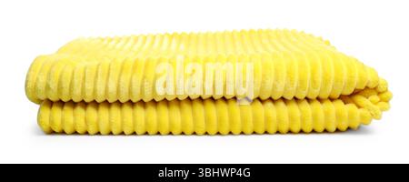 Folded yellow woolen blanket isolated on white Stock Photo