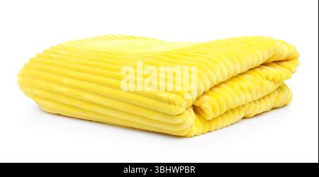 Folded yellow woolen blanket isolated on white Stock Photo