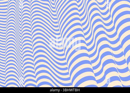 Abstract wavy pattern with bold purple and beige curved lines creating an optical illusion of depth and motion. Modern digital artwork with fluid shap Stock Vector