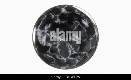 3D image render horizontal dark marble sphere bubble white background texture design pattern glossy smooth visual motion elegant captivating art dynam Stock Photo