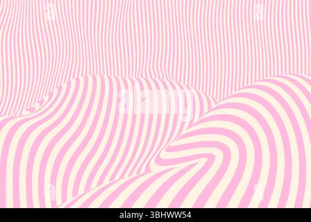 Abstract wavy striped pattern in orange and beige creating a fluid optical illusion. Modern geometric background with distorted flowing lines and dyna Stock Vector
