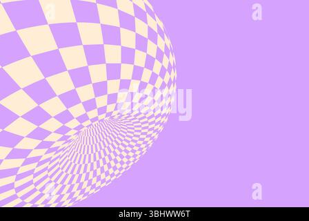 Abstract optical illusion with warped checkerboard pattern in purple and beige. Stock Vector