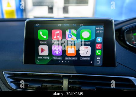 This image shows a clear view of an infotainment screen inside a modern ...