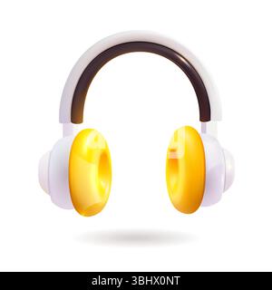 A stylish pair of white and yellow headphones placed elegantly on a clean, bright white background for a striking visual effect Stock Vector
