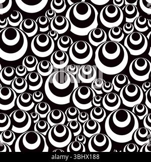 Abstract multiple overlapping circles in random order seamless pattern, minimalist simple hand drawn vector illustration, decorative monochrome textur Stock Vector