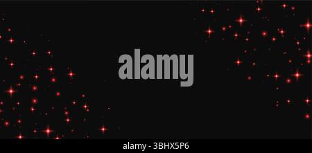Red sparkling stars background, shiny particles light effect, transparent flying stardust texture, abstract twinkle backdrop. Stock Vector