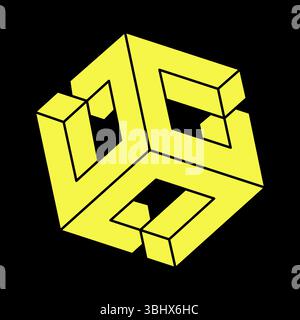 Impossible shapes. Escher style. Web design element. Optical illusion object. Line design. Optical art.  Stock Vector