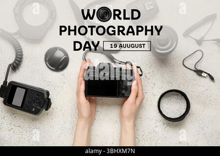 Greeting card for World Photography Day Stock Photo