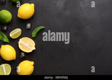 Ingredients for preparing lemonade on black background Stock Photo
