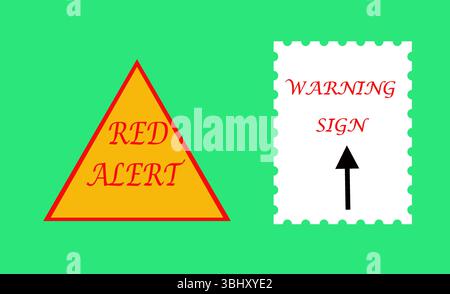 Red Alert and Warning Sign Icons on Green Background – Safety and Emergency Concept Stock Vector