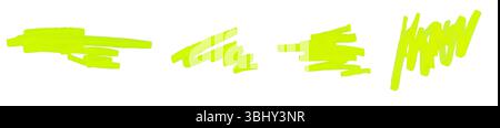 A set of Stroke drawn with neon yellow marker isolated on white Stock Photo