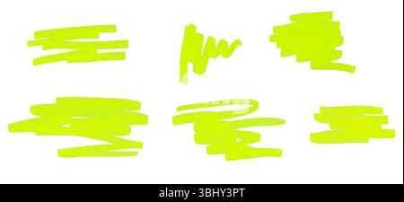 A set of Stroke drawn with neon yellow marker isolated on white Stock Photo