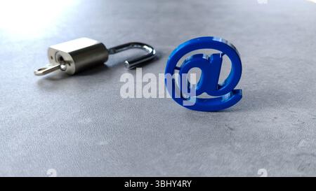 At symbol and padlock. Email security concept. Stock Photo
