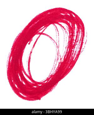 Grunge Red Marker Pen Hand-Drawn Circle Isolated on White Background Stock Photo