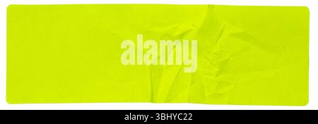 fluorescent neon yellow rectangular paper sticker label isolated on white background. Stock Photo