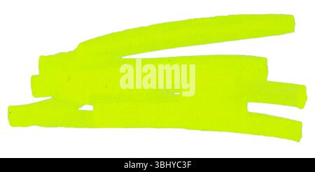 Stroke drawn with neon yellow marker isolated on white Stock Photo