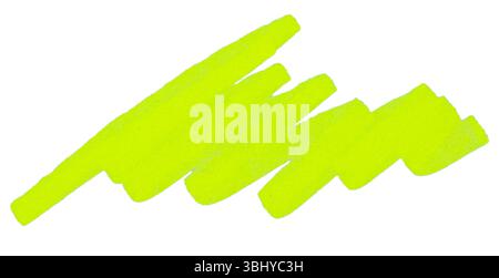 Stroke drawn with neon yellow marker isolated on white Stock Photo