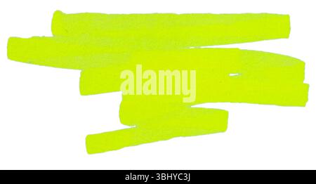 Stroke drawn with neon yellow marker isolated on white Stock Photo
