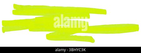 Stroke drawn with neon yellow marker isolated on white Stock Photo